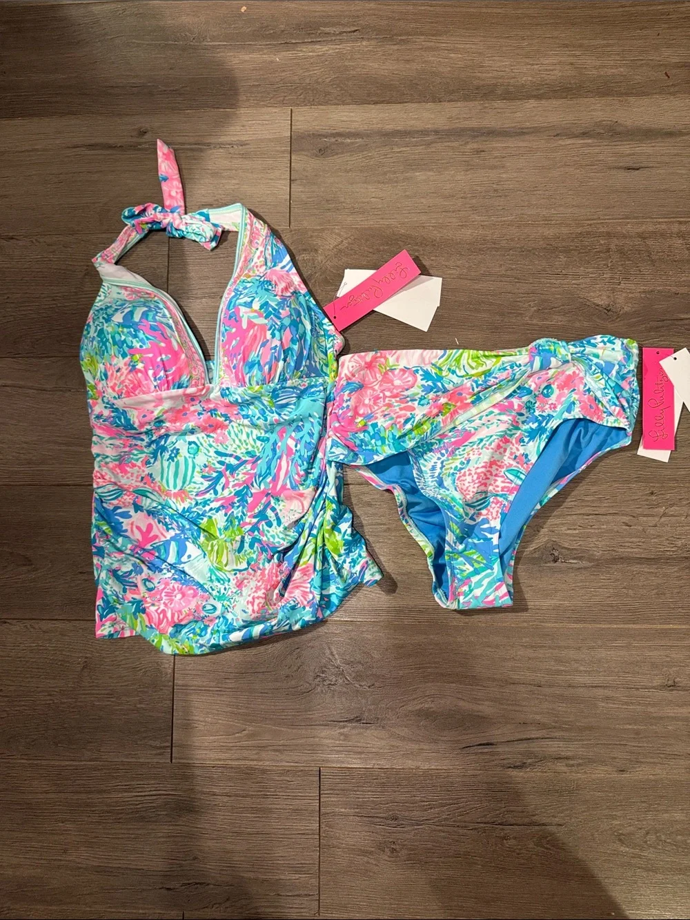 Lilly Pulitzer Multicolor Floral Halter Tankini & Bikini Set - Picture 1 of 6